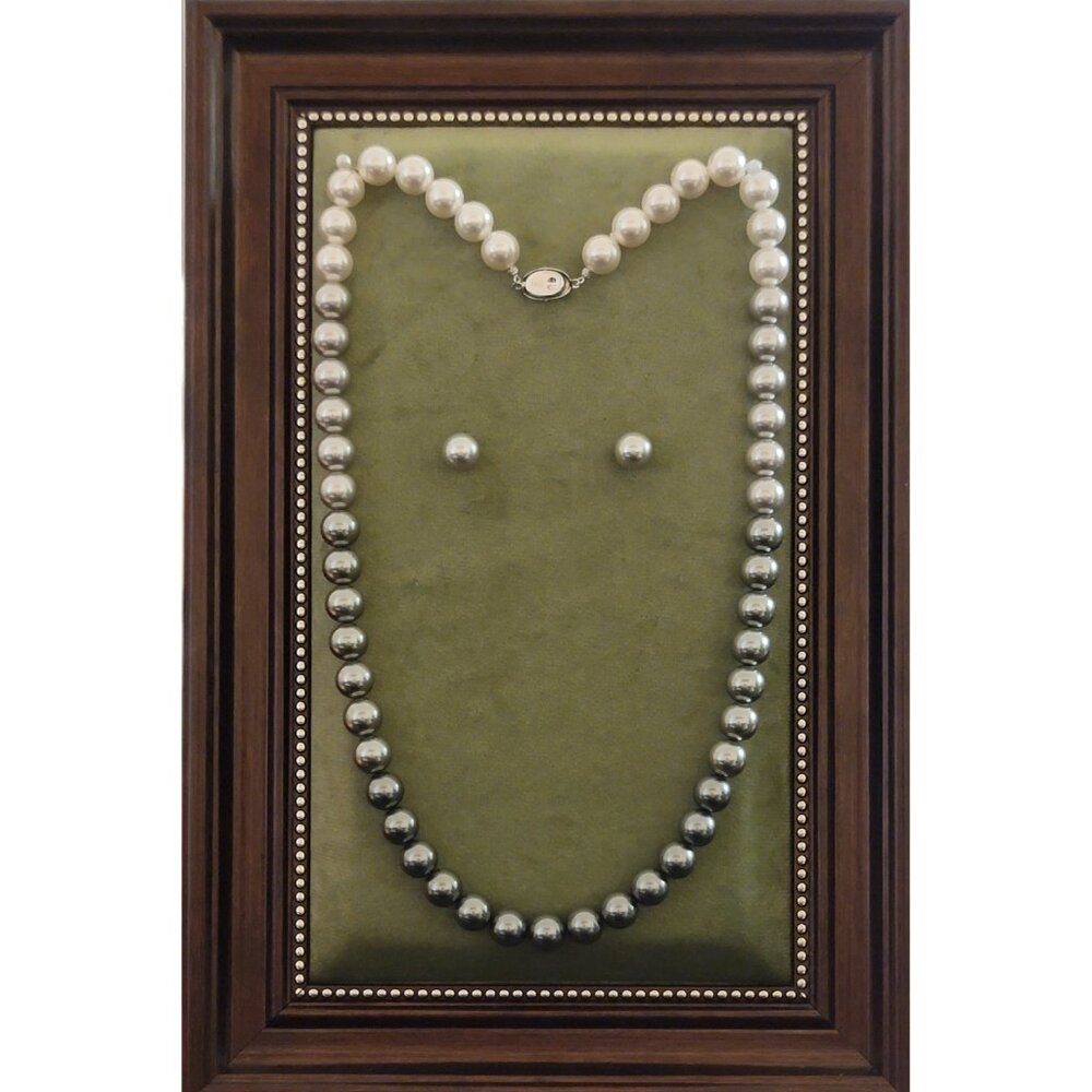 Platinum Grey Faux Pearl Necklace & Stud Earrings Set 925 Silver NWT